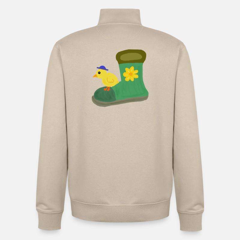 Poussin au botte verte avec fleur - Sweat zippé unisexe en coton bio Stanley/Stella - beige crème