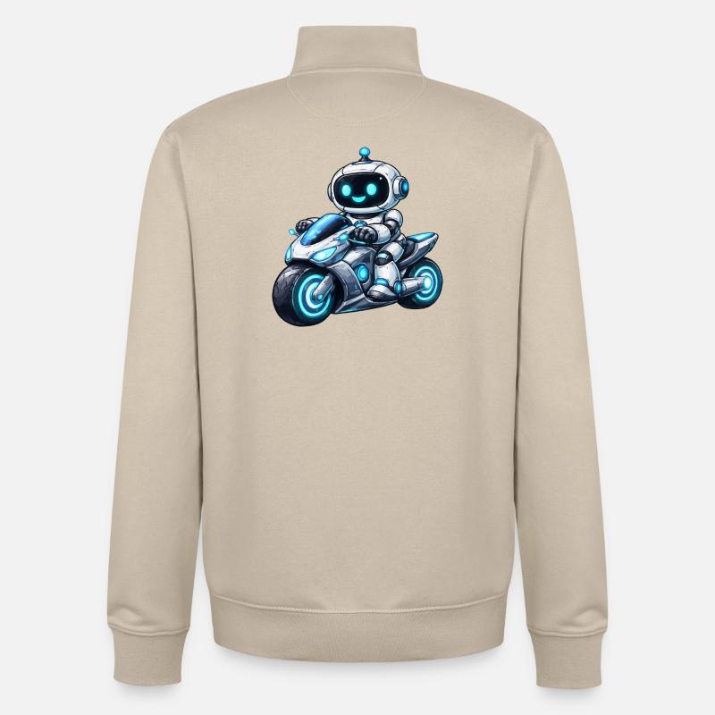 Robot on motorcycle - Unisex Organic Zip Sweatshirt by Stanley/Stella - desert dust
