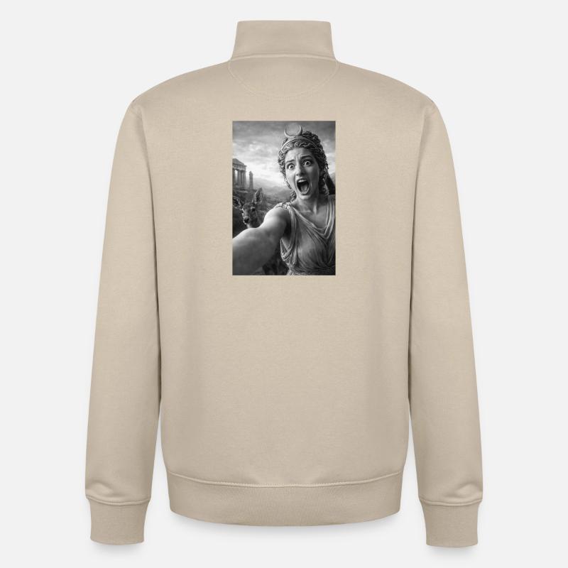 Selfie d’Artemis avec un cerf - Sweat zippé unisexe en coton bio Stanley/Stella - beige crème