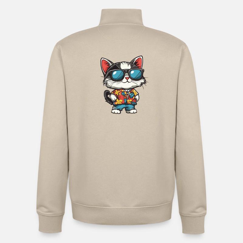 Katze Comic Urlaub - Unisex Organic Zip Sweatshirt von Stanley/Stella - Cremebeige