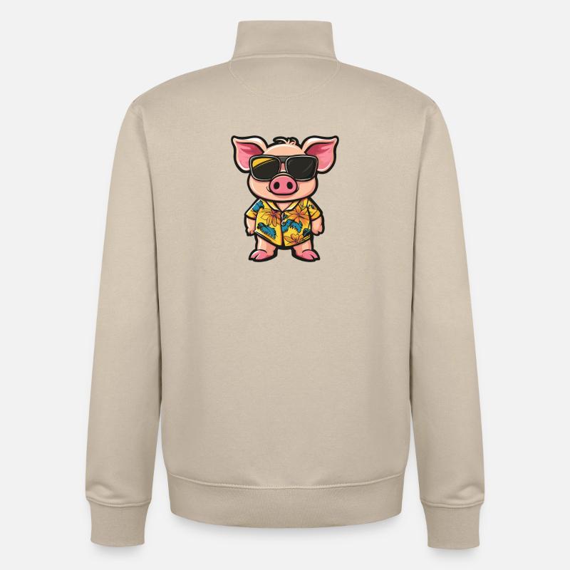 Pig Comic Holiday - Unisex Organic Zip Sweatshirt by Stanley/Stella - desert dust