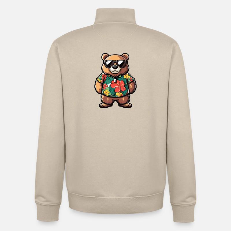 Vacances de Bear Comic - Sweat zippé unisexe en coton bio Stanley/Stella - beige crème