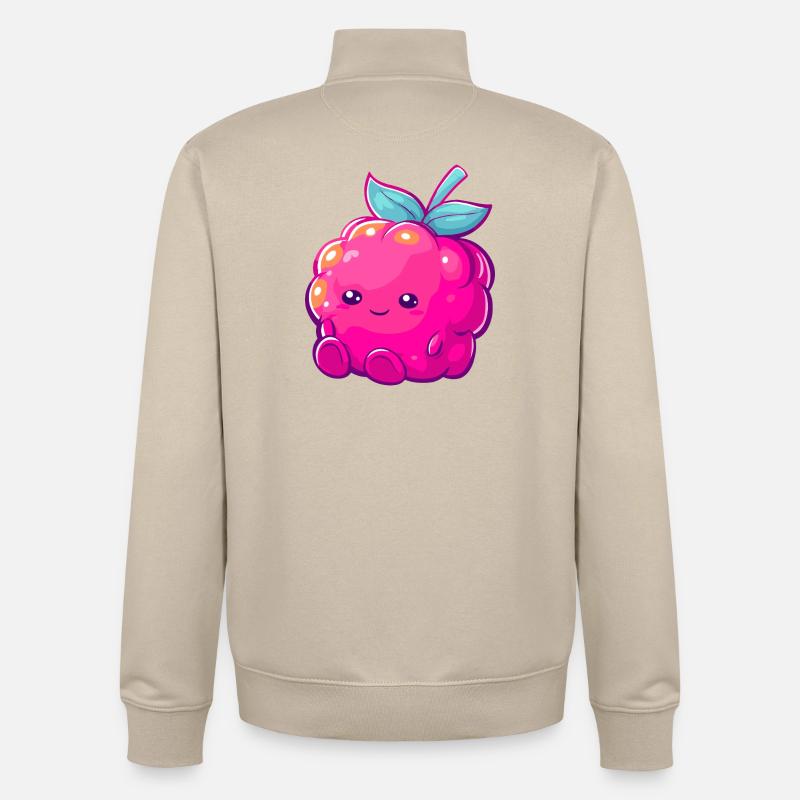 Cuddly raspberry kawaii fruit illustration - Unisex Organic Zip Sweatshirt by Stanley/Stella - desert dust