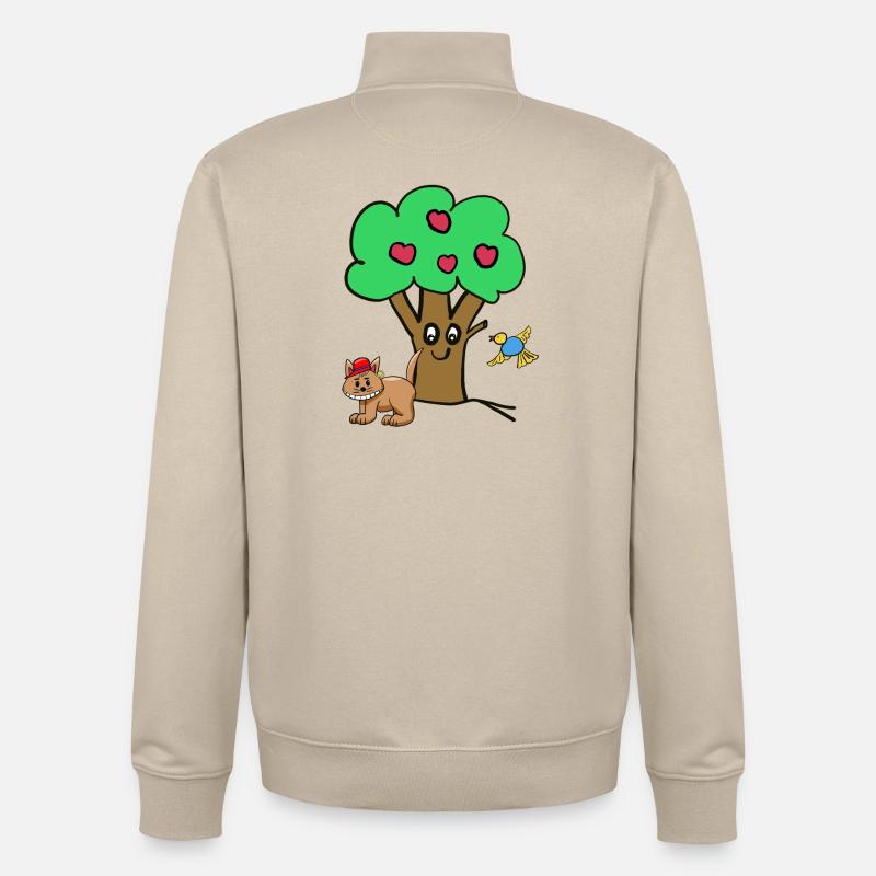 Pommier Chat Oiseau Enfants Jardin Nature - Sweat zippé unisexe en coton bio Stanley/Stella - beige crème