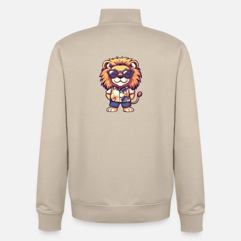 Löwe Comic Urlaub - Unisex Organic Zip Sweatshirt von Stanley/Stella - Cremebeige