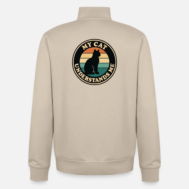 Mon chat me comprend Coucher de soleil rétro - Sweat zippé unisexe en coton bio Stanley/Stella - beige crème