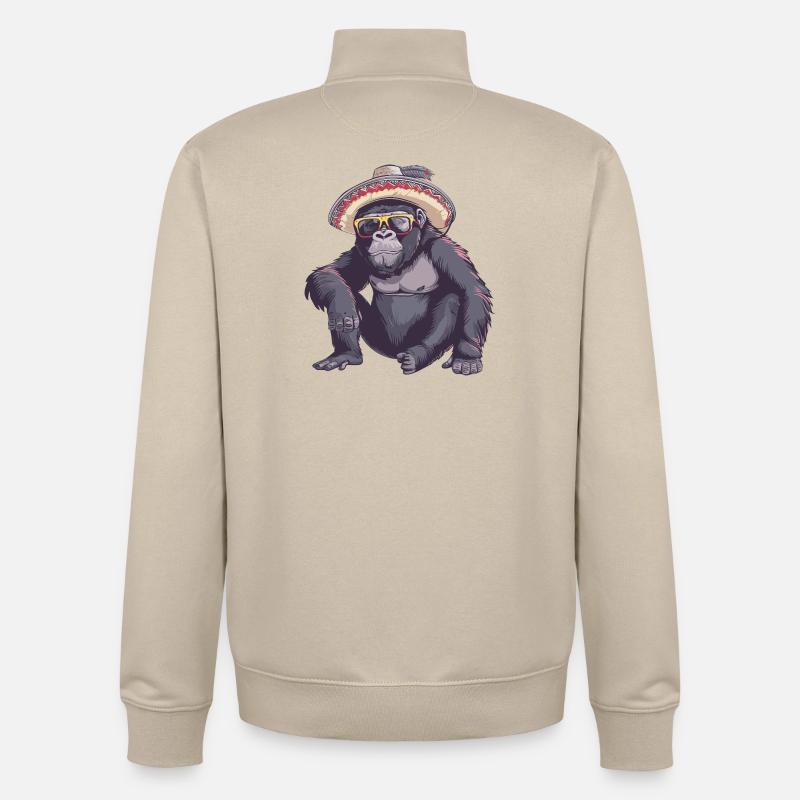 Gorilla Comic Sombrero drôle - Sweat zippé unisexe en coton bio Stanley/Stella - beige crème