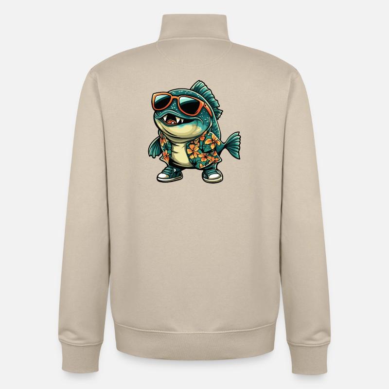 Vacances de bandes dessinées Piranha Fish - Sweat zippé unisexe en coton bio Stanley/Stella - beige crème