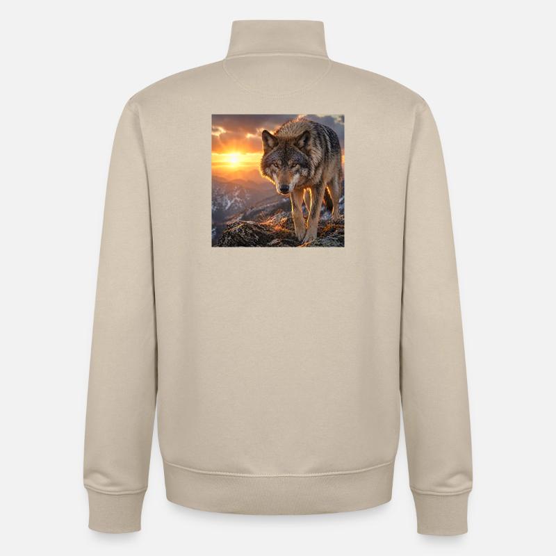 Wolf in sunset mountain - Unisex Organic Zip Sweatshirt by Stanley/Stella - desert dust