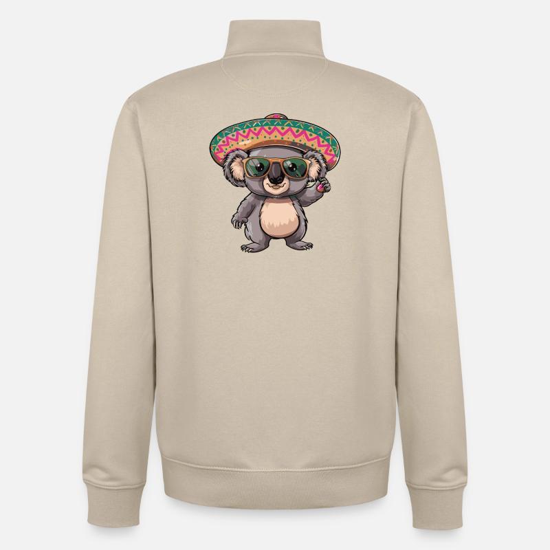 Koala Comic Sombrero drôle - Sweat zippé unisexe en coton bio Stanley/Stella - beige crème