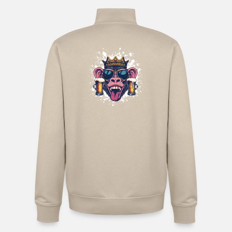 Bière de singe drôle - Sweat zippé unisexe en coton bio Stanley/Stella - beige crème