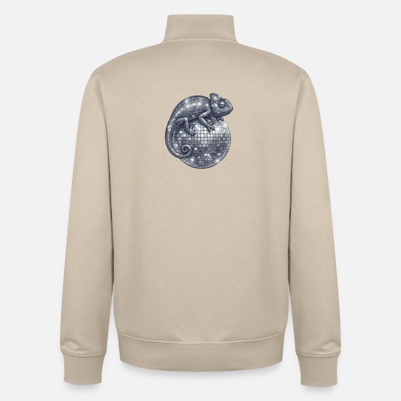 Caméléon sur la boule disco - Sweat zippé unisexe en coton bio Stanley/Stella - beige crème