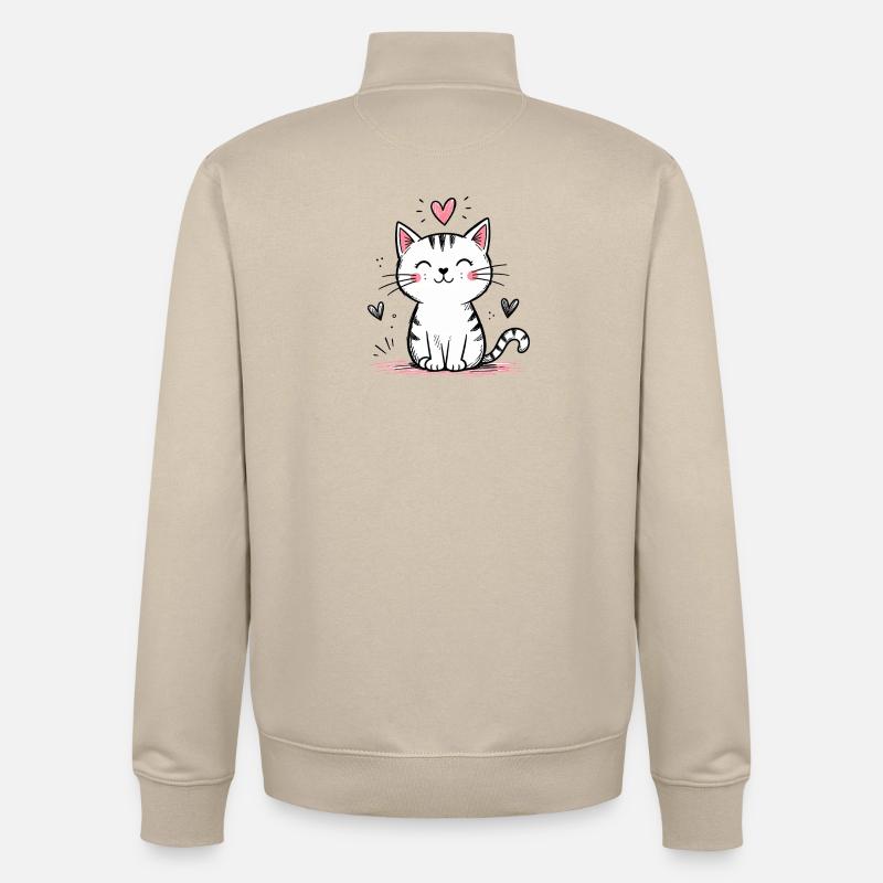 Chat Gribouillis Mignon - Sweat zippé unisexe en coton bio Stanley/Stella - beige crème