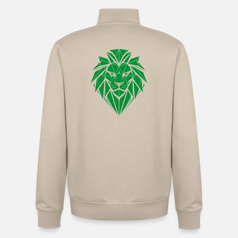 Tête de lion vert géométrique - Sweat zippé unisexe en coton bio Stanley/Stella - beige crème