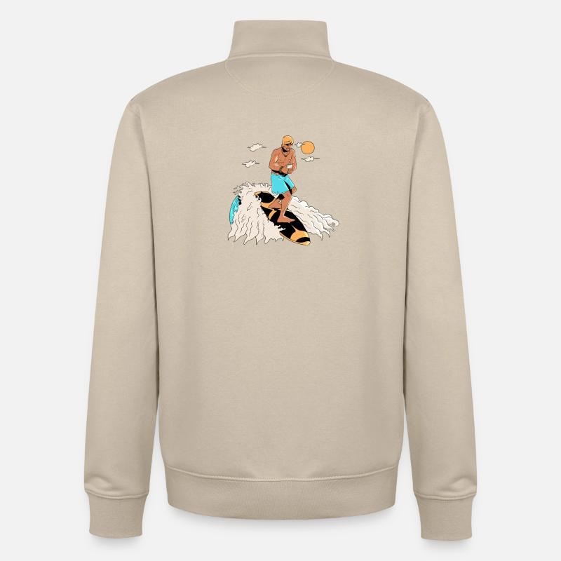 Surfeur et smartphone - Sweat zippé unisexe en coton bio Stanley/Stella - beige crème