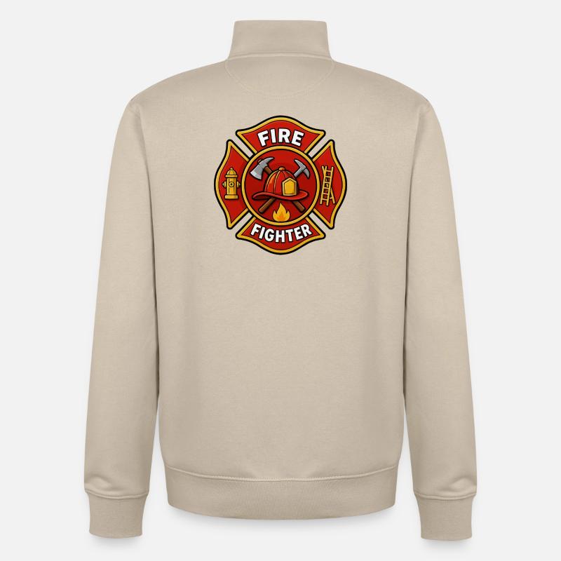 Firefighter Helmet Emblem with Axe - Unisex Organic Zip Sweatshirt by Stanley/Stella - desert dust