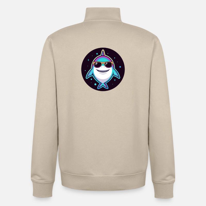 Requin arc-en-ciel neon avec lunettes soleil - Sweat zippé unisexe en coton bio Stanley/Stella - beige crème