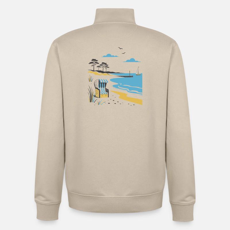 Idylle côtier : chaise longue et dune - Sweat zippé unisexe en coton bio Stanley/Stella - beige crème