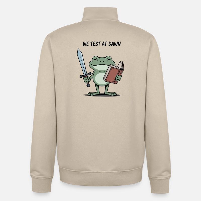 Dawn Quest Frog: Sword & Scroll - Unisex Organic Zip Sweatshirt by Stanley/Stella - desert dust
