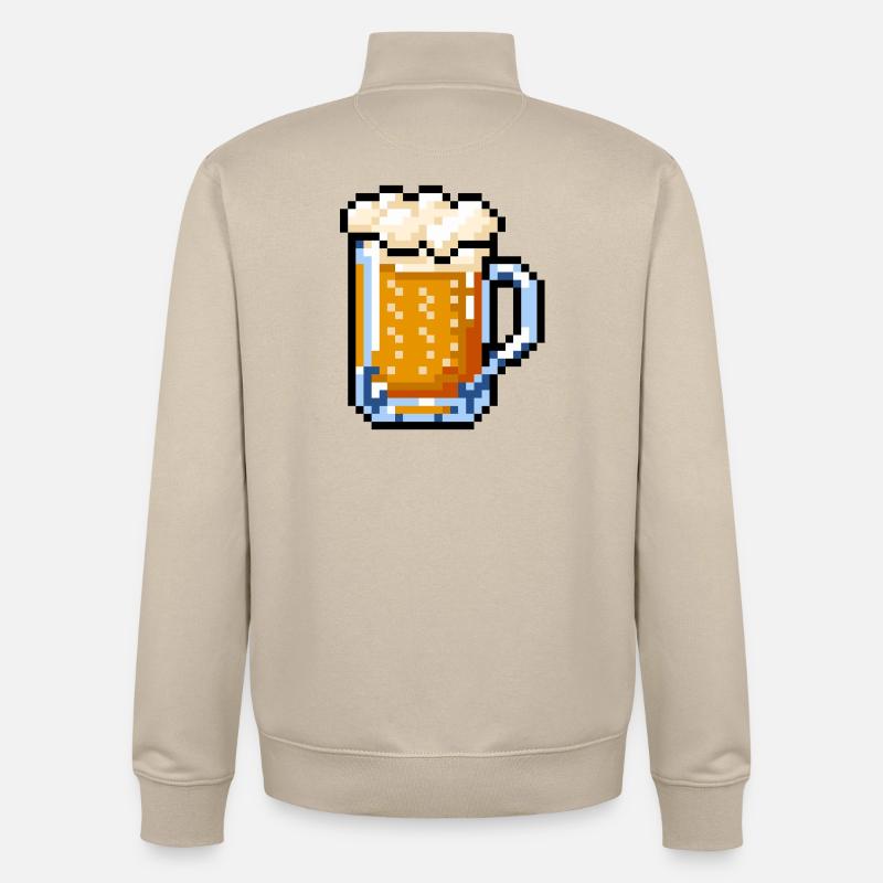 Bierglas Pixel Art – Retro Bier Design - Unisex Organic Zip Sweatshirt von Stanley/Stella - Cremebeige