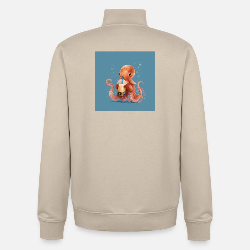 Poulpe Dumbo et son bubble tea - Sweat zippé unisexe en coton bio Stanley/Stella - beige crème