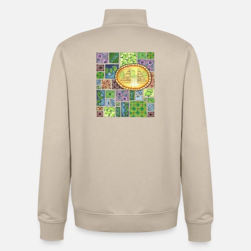 Bali temple on pattern patchwork - Unisex Organic Zip Sweatshirt von Stanley/Stella - Cremebeige