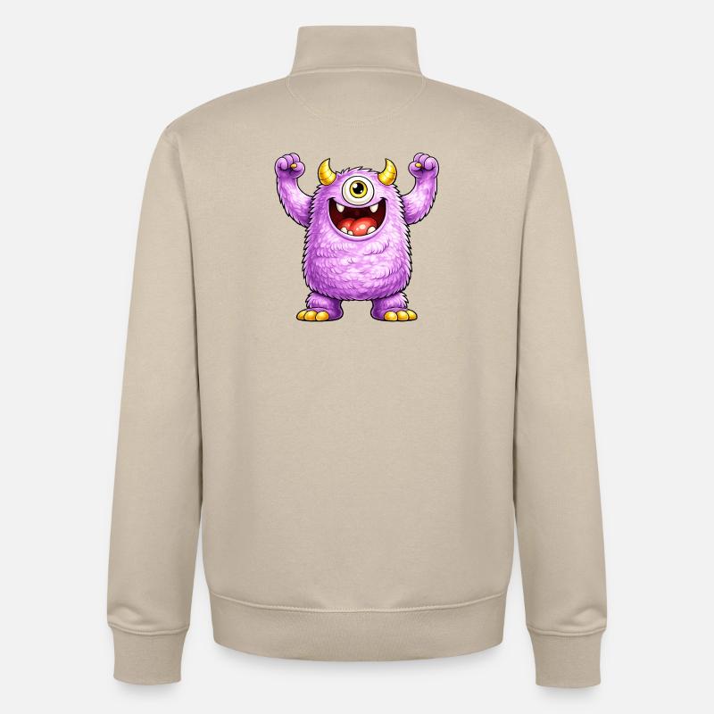 Monstre violet à un œil joyeux - Sweat zippé unisexe en coton bio Stanley/Stella - beige crème