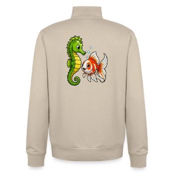 Poisson rouge hippocampe des Amis sous-marins - Sweat zippé unisexe en coton bio Stanley/Stella - beige crème - Dos - AI Model Male 185 dark (185cm)