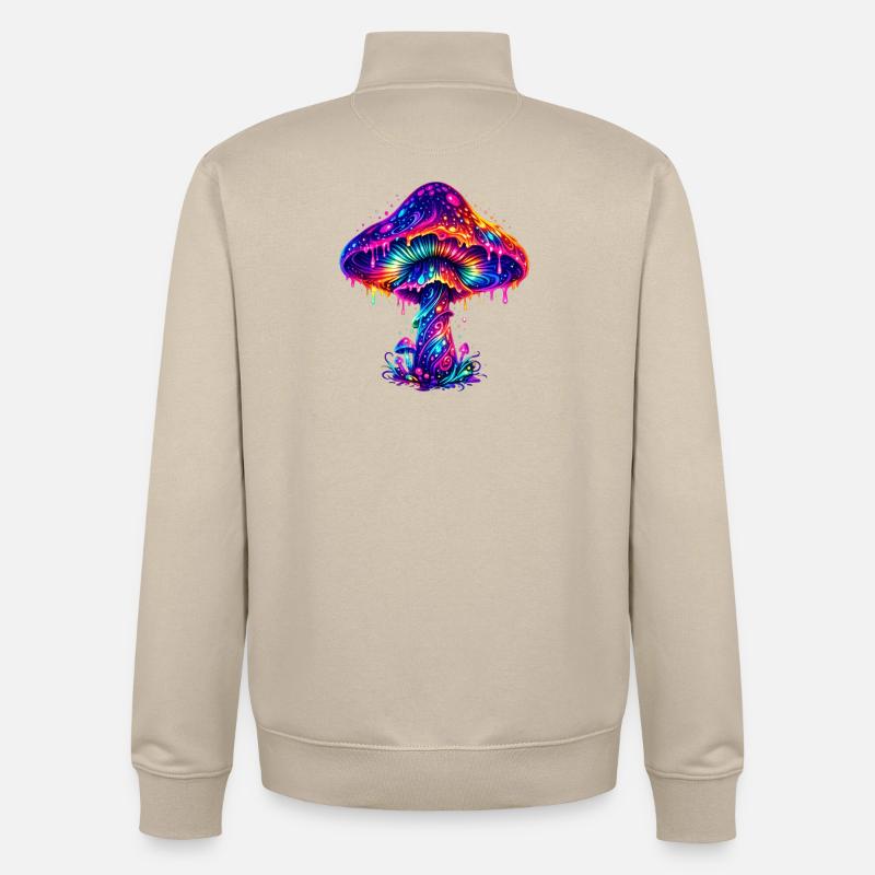 Champignon arc-en-ciel psychédélique - Sweat zippé unisexe en coton bio Stanley/Stella - beige crème