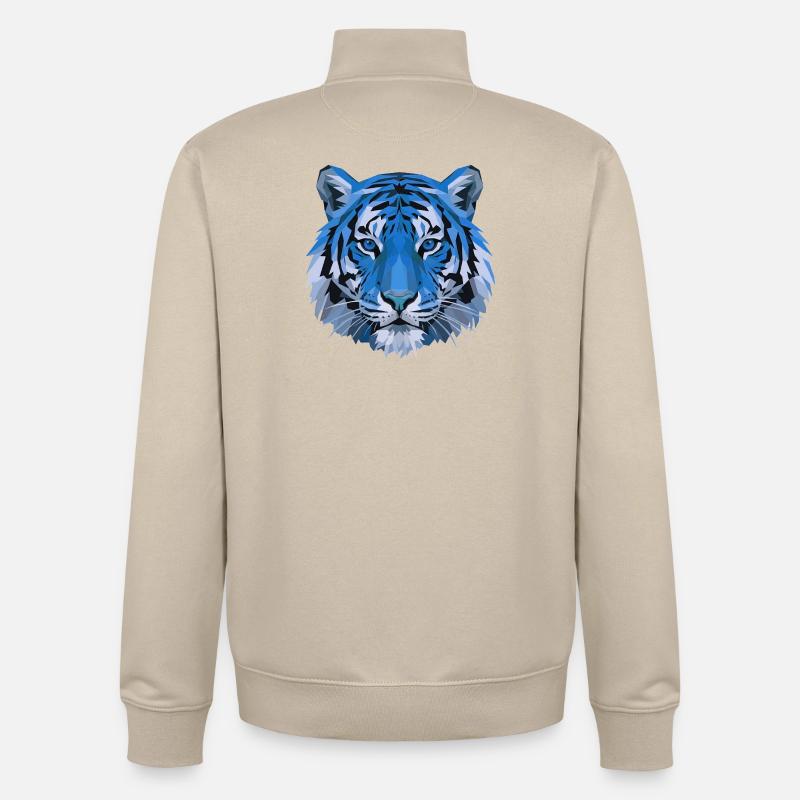 Tête de tigre polygonale bleue - Sweat zippé unisexe en coton bio Stanley/Stella - beige crème