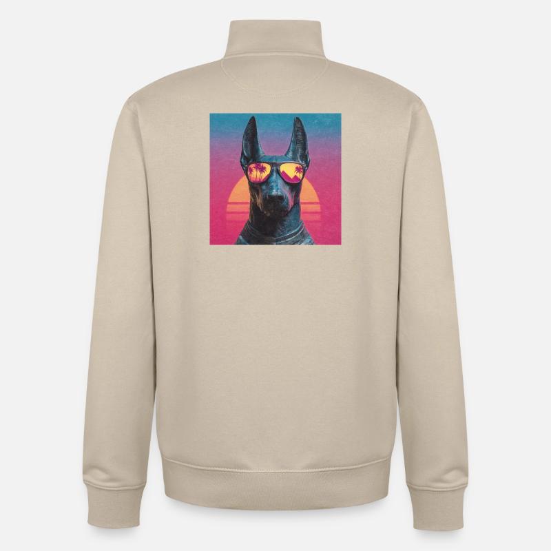 Anubis Synthwave - Dieu en vacances - Sweat zippé unisexe en coton bio Stanley/Stella - beige crème