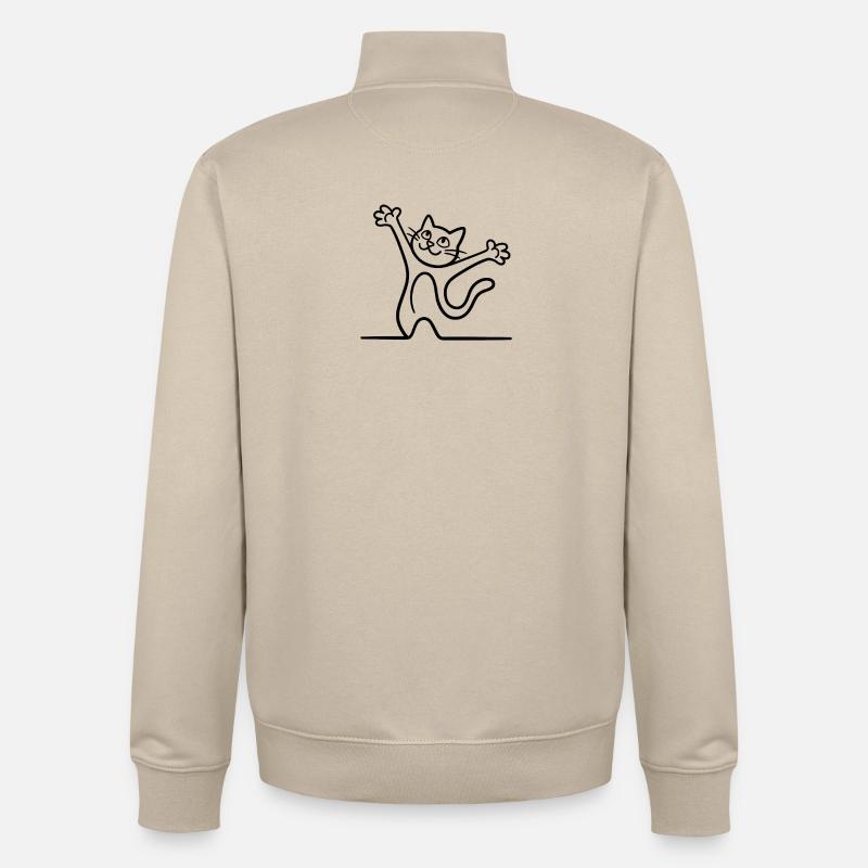 Chat Stretching - Ultra Mignon & Zen - Sweat zippé unisexe en coton bio Stanley/Stella - beige crème