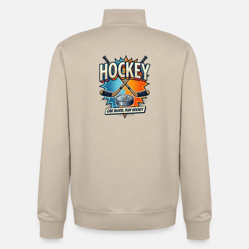 Retro Eishockey Schläger Puck Comic - Unisex Organic Zip Sweatshirt by Stanley/Stella - desert dust