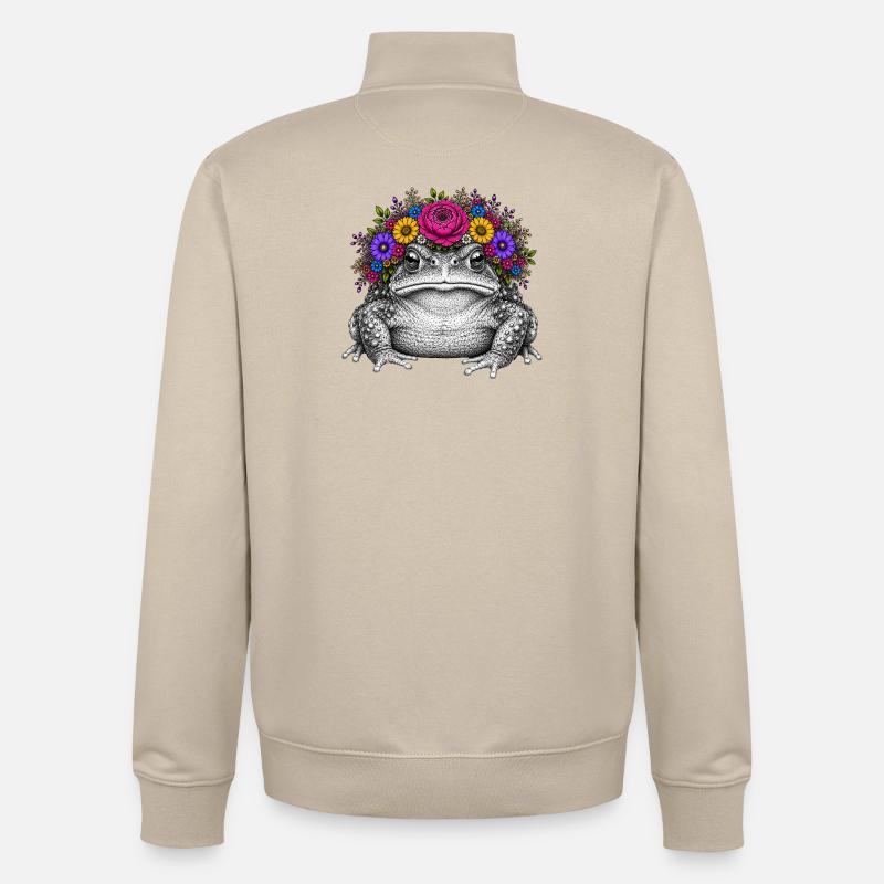 Toad with flower crown - Unisex Organic Zip Sweatshirt by Stanley/Stella - desert dust