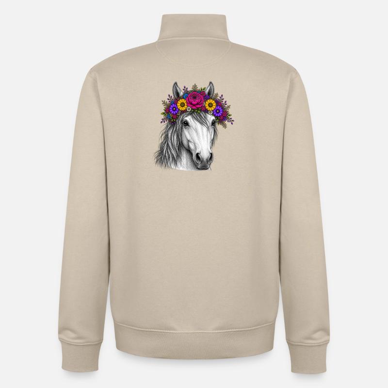Cheval avec une couronne de fleurs - Sweat zippé unisexe en coton bio Stanley/Stella - beige crème