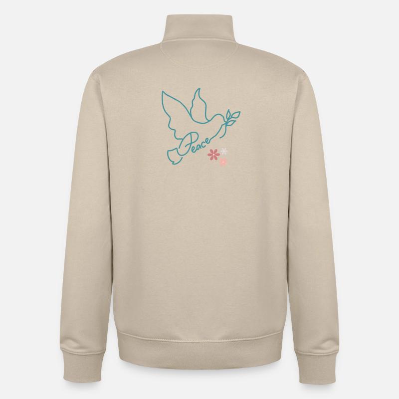 Colombe de paix avec des fleurs - Sweat zippé unisexe en coton bio Stanley/Stella - beige crème