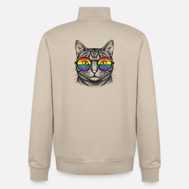 LGBT-Pride-Monat – Regenbogenkatze - Unisex Organic Zip Sweatshirt von Stanley/Stella - Cremebeige