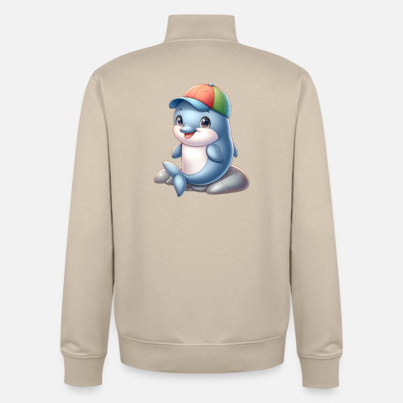Dauphin joyeux avec un bonnet arc-en-ciel - Sweat zippé unisexe en coton bio Stanley/Stella - beige crème