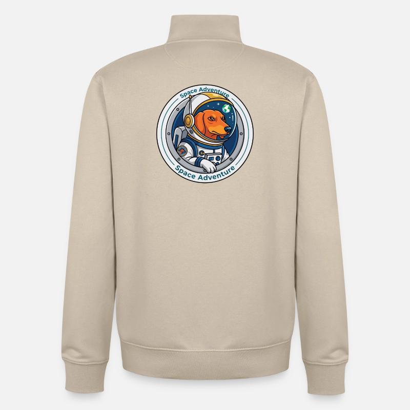 Aventure spatiale Teckel : Mission Weltall - Sweat zippé unisexe en coton bio Stanley/Stella - beige crème