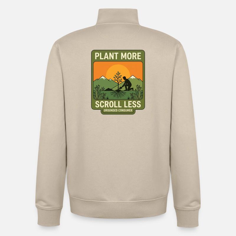Plant More Scroll Less - Unisex Organic Zip Sweatshirt von Stanley/Stella - Cremebeige