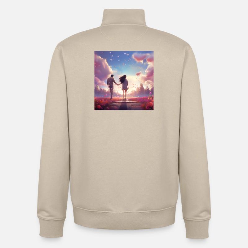 Chemin du soir de l’amour - Sweat zippé unisexe en coton bio Stanley/Stella - beige crème