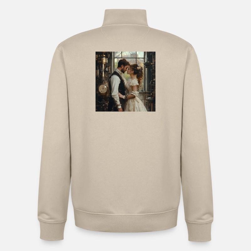 Romance steampunk : Amants au labo - Sweat zippé unisexe en coton bio Stanley/Stella - beige crème