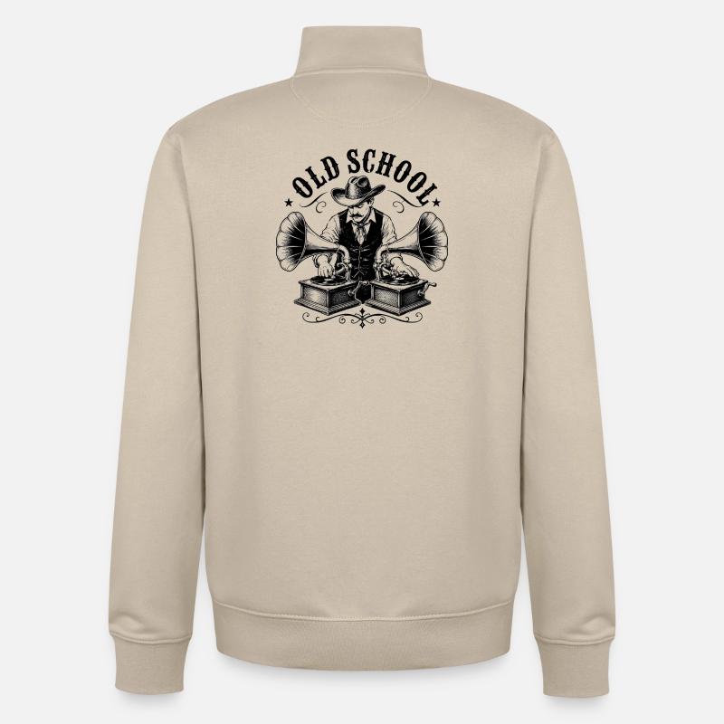 Old School DJ with Gramophone - Unisex Organic Zip Sweatshirt by Stanley/Stella - desert dust