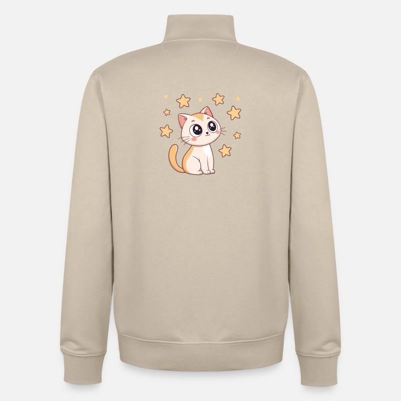 Chat étoilé kawaii - Sweat zippé unisexe en coton bio Stanley/Stella - beige crème