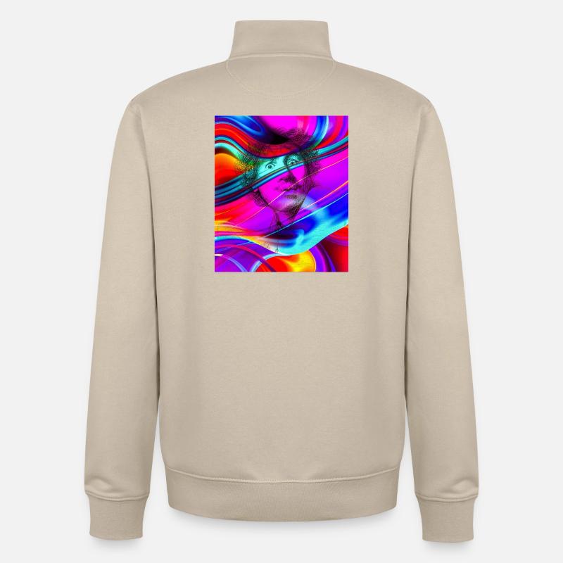 Psychedelisches Porträt im Farbfluss - Unisex Organic Zip Sweatshirt von Stanley/Stella - Cremebeige