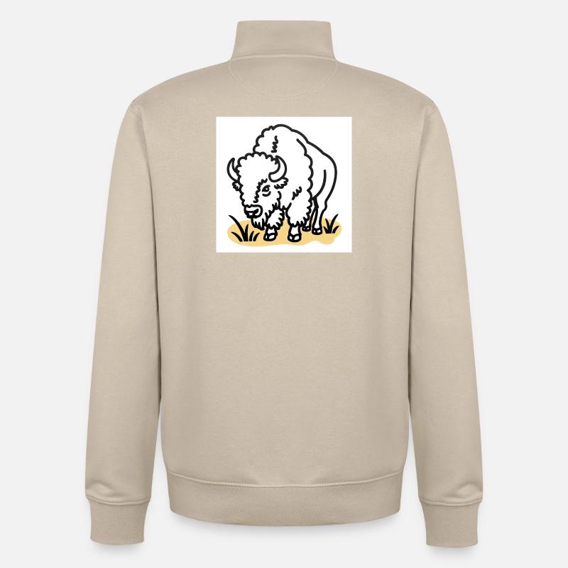 Bison on yellow grass - Unisex Organic Zip Sweatshirt by Stanley/Stella - desert dust