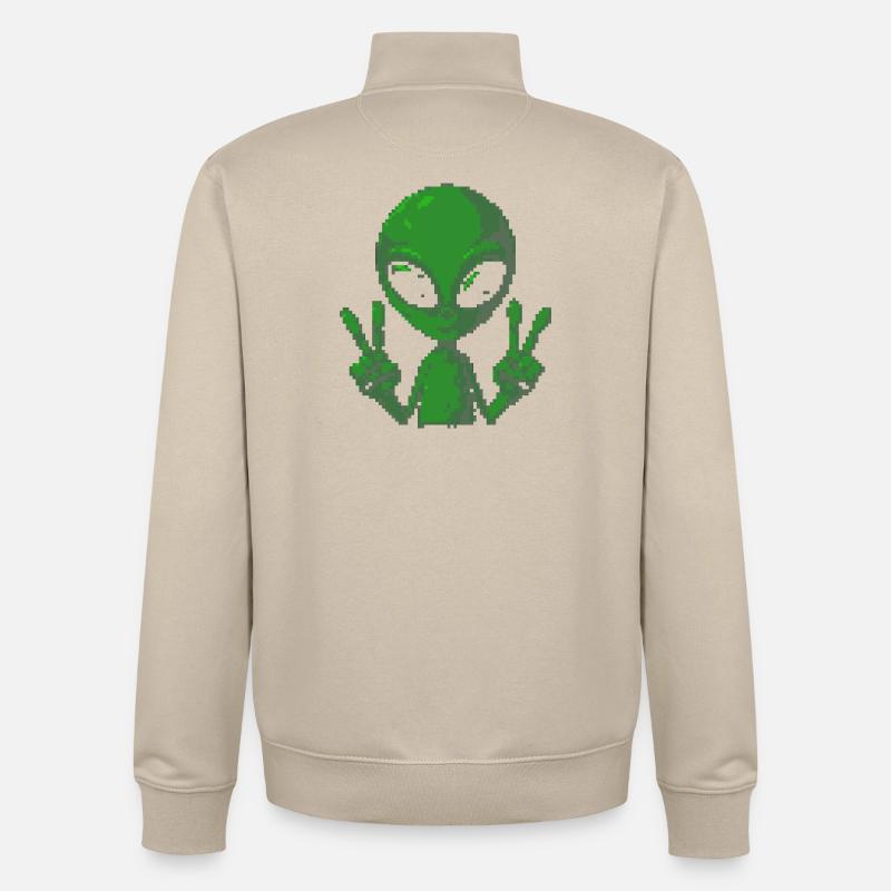 Pixel grünes Alien-Friedenszeichen - Unisex Organic Zip Sweatshirt von Stanley/Stella - Cremebeige
