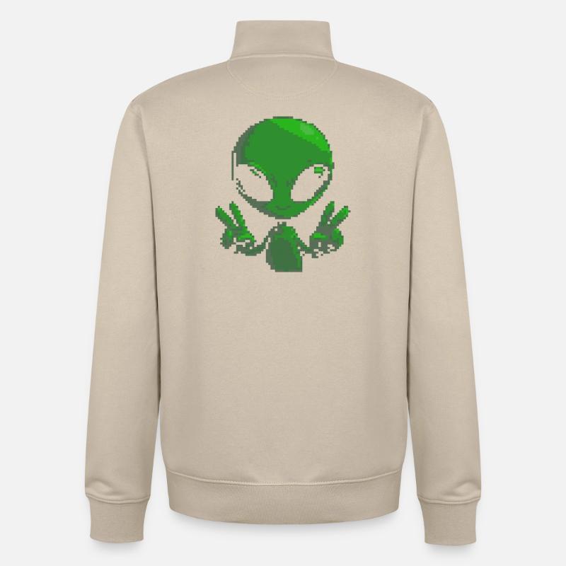 Pixel Alien Friedenszeichen - Unisex Organic Zip Sweatshirt von Stanley/Stella - Cremebeige