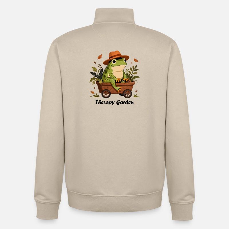Grenouille jardinier, therapy garden - Sweat zippé unisexe en coton bio Stanley/Stella - beige crème