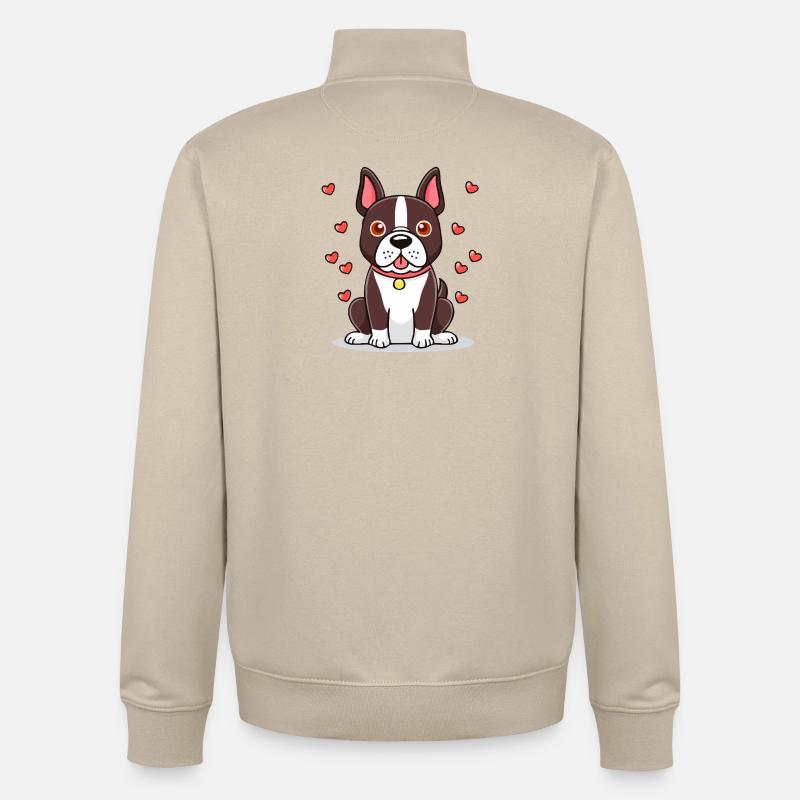 Boston Terrier (bande dessinée) - Sweat zippé unisexe en coton bio Stanley/Stella - beige crème